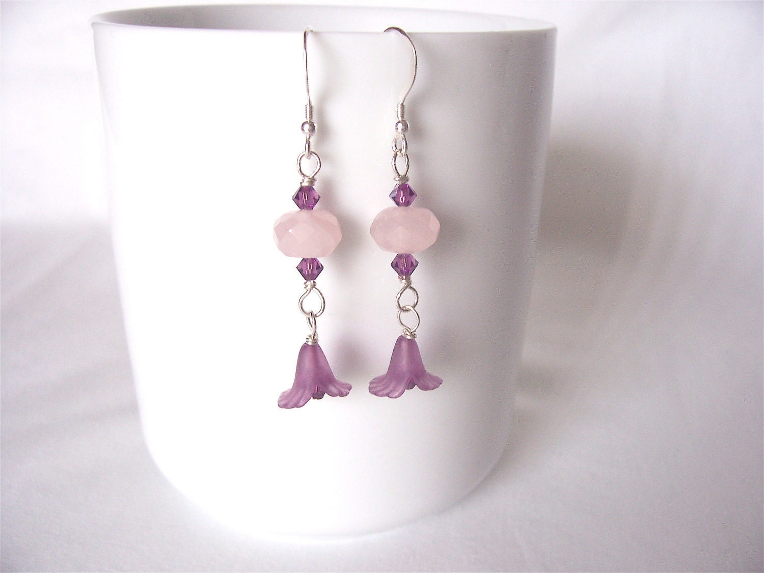 pink earrings, rose quartz earrings, dangle earrings, Swarovski crystal earrings, sterling silver earrings, spring fashion, great gift idea
