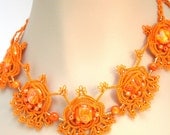 Creamsicle Hand Tatted Beaded Necklace and Earrings