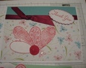 FREE SHIPPING - Red, Floral, Light Blue on White - Greeting Card Kit - Thank You