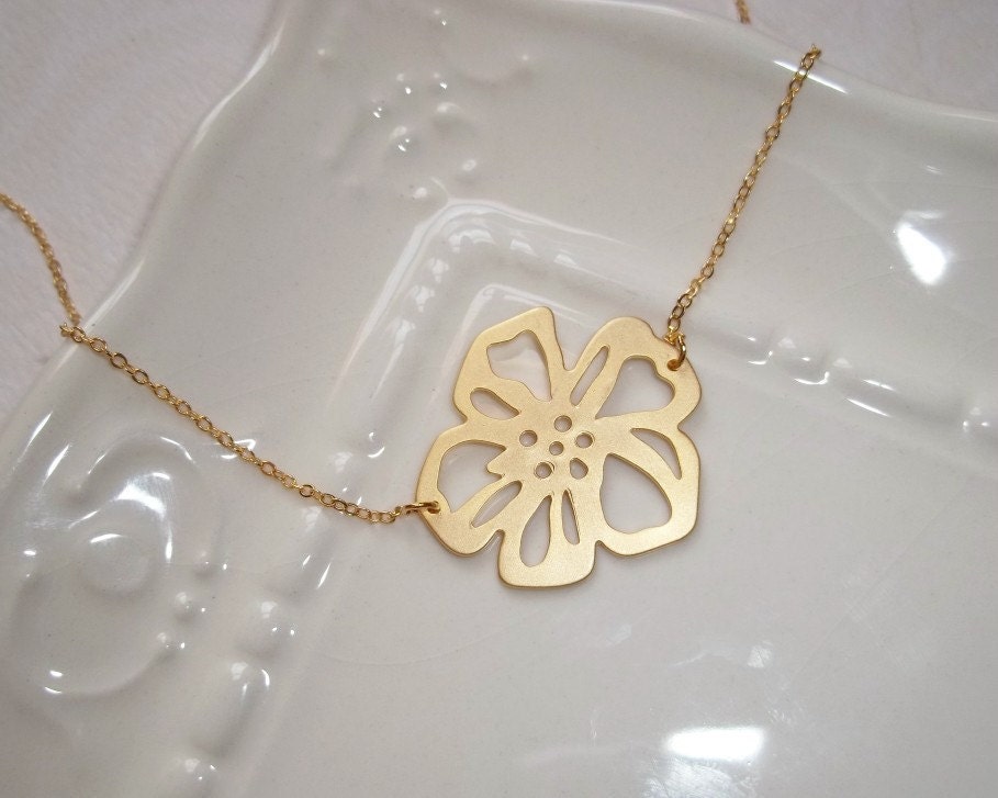 Gold Hibiscus Necklace, Flower Necklace, GOLD FILLED NECKLACE
