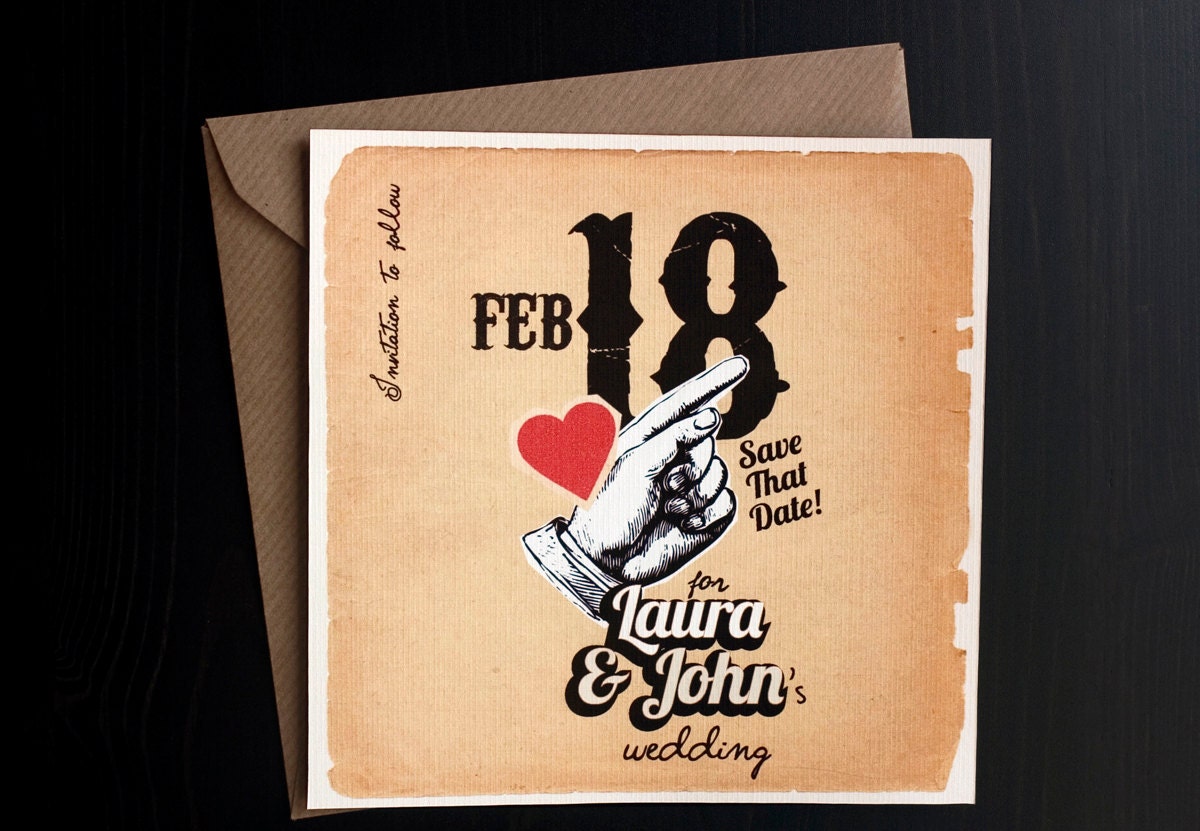 Printable Save the date with Vintage style and red heart - "Something old"