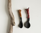 decorative spoons, fiery red and orange on black clay,  perfect as sugar or salt spoon, kitchen decor, housewares gift