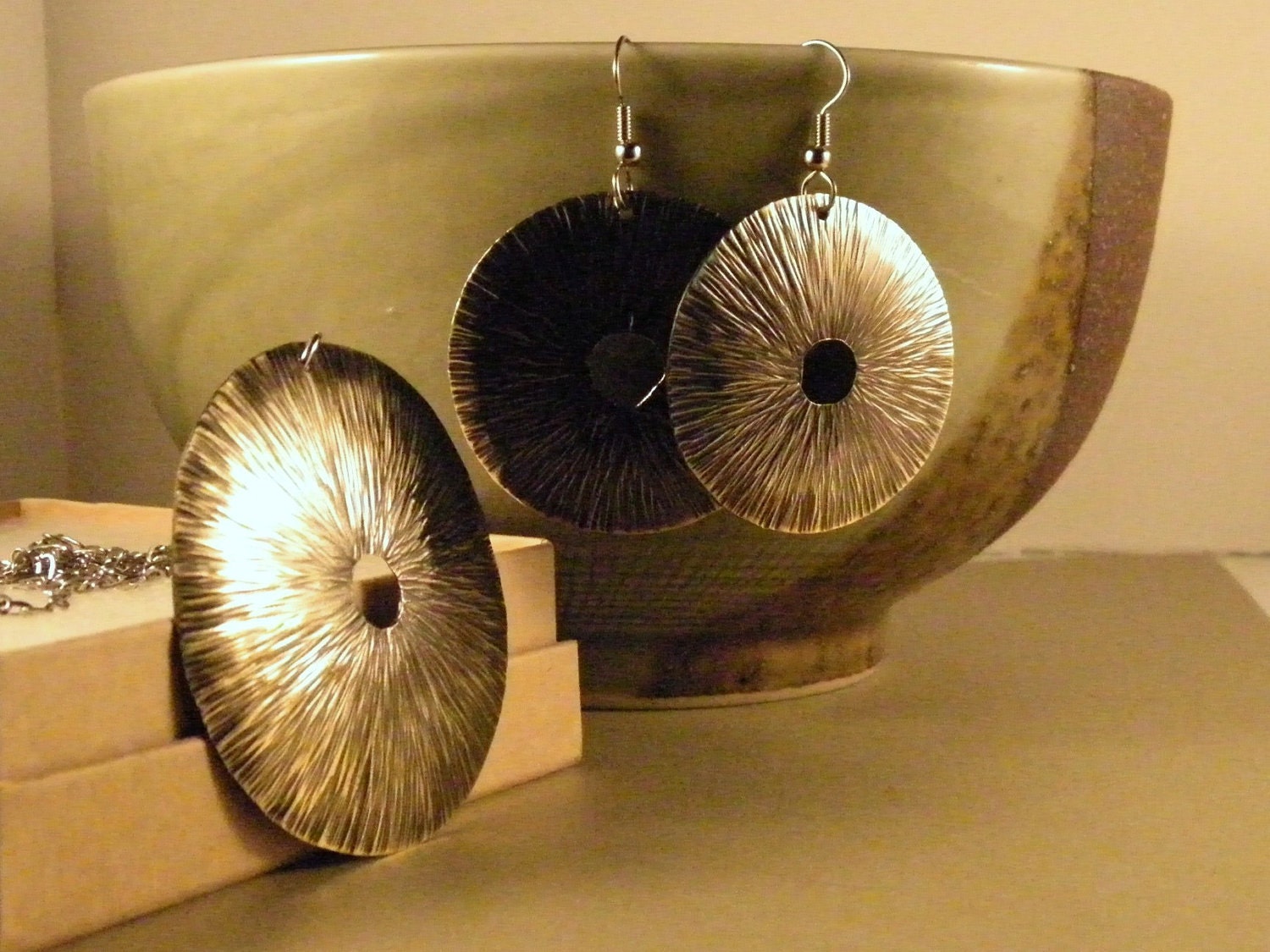 Gift Set - Modern Brass Jewelry - Handcut and Hammered Brass Necklace and Earrings Set - Handmade Gifts Under 50 - Ready to Ship