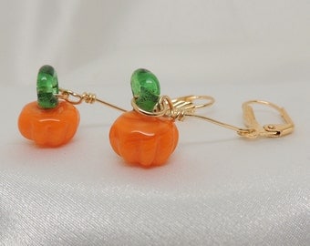 Lampwork Pumpkin Novelty Pierced Earrings