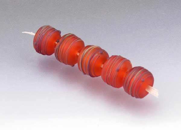 Lampwork glass bead set matte MADE to ORDER etched Orange Rainbow Cocoon Anne Londez SRA