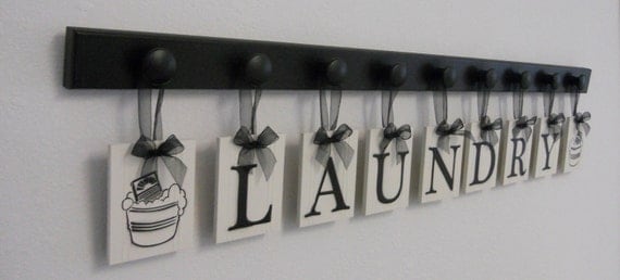 Laundry Room Wall Decor includes Wooden 9 Hook by NelsonsGifts