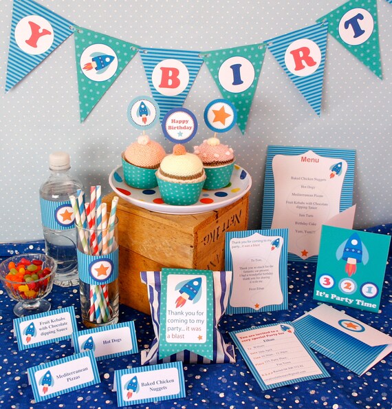 Blue Rocket Birthday DIY Printable Kit - INSTANT DOWNLOAD Il_570xn