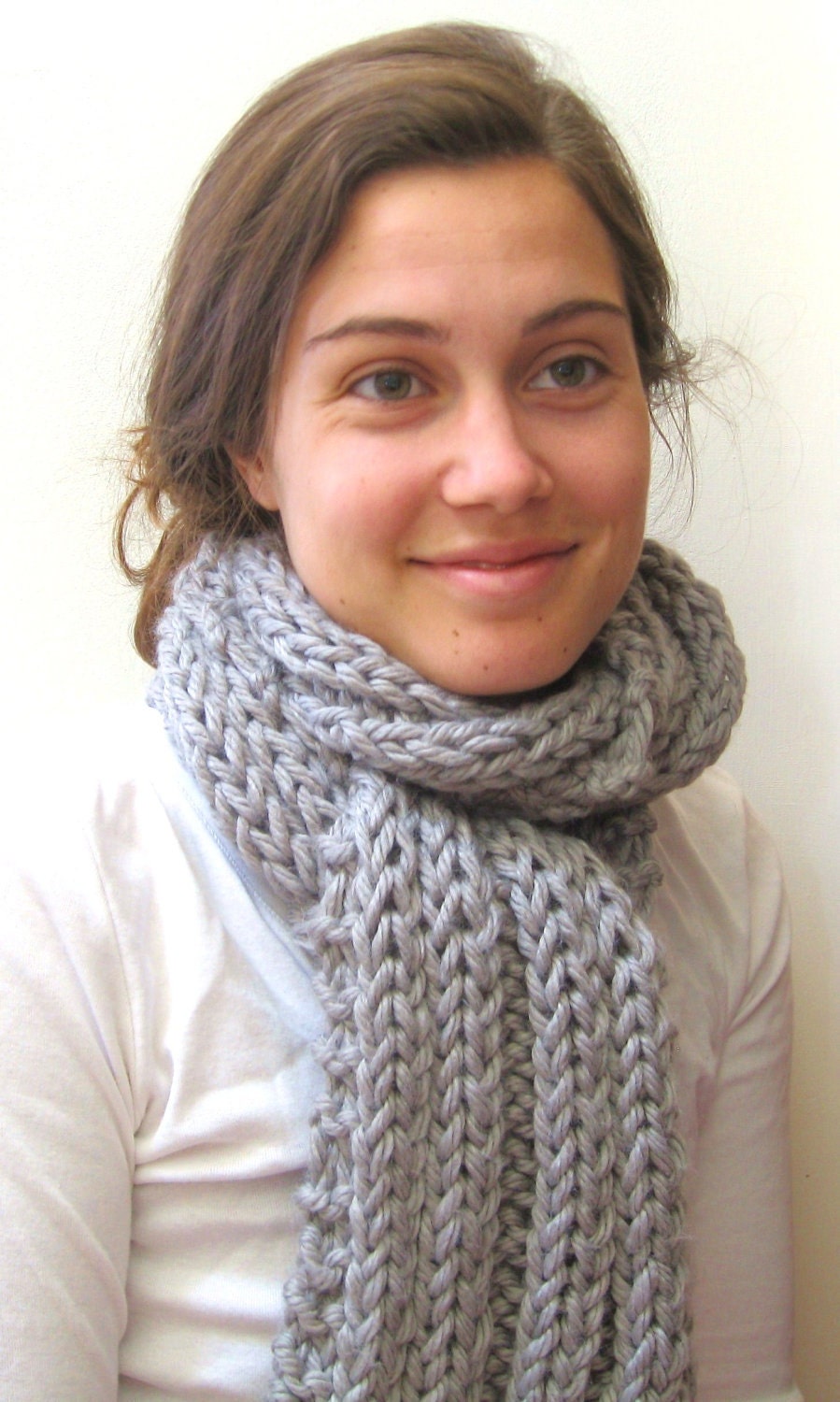 Chunky Handknit Scarf - Hand Knitted Scarf - The Chunky Scarf - Acrylic - Gray