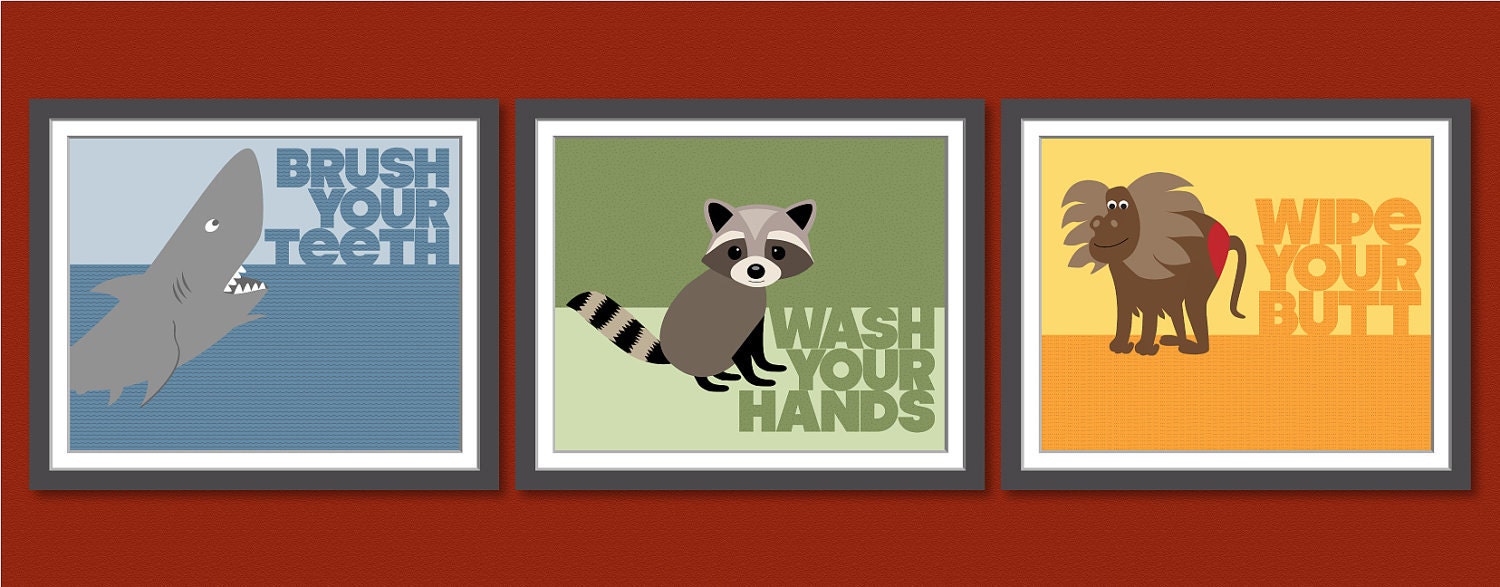 Kids' Bathroom Art Prints - Series of 3 (8x10s) - FREE SHIPPING
