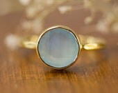 Aqua Blue Chalcedony Ring - Gemstone Ring - Gold Ring - Bezel Set Ring - Mother's Day Gift