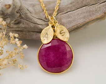 July Birthstone - Personalized - Red Ruby Necklace -  Personalized Jewelry - Custom Stamp Initials