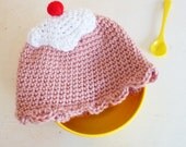 Baby Crochet Pattern Ice Creat Hat Girl PDF - sweet beanie photo prop - beginner ebook - newborn to 18 month - 3 sizes