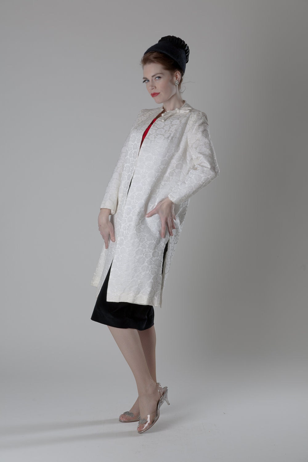 Vintage 1960s Coat White Brocade Wedding Dress Topper Bridal Fashions