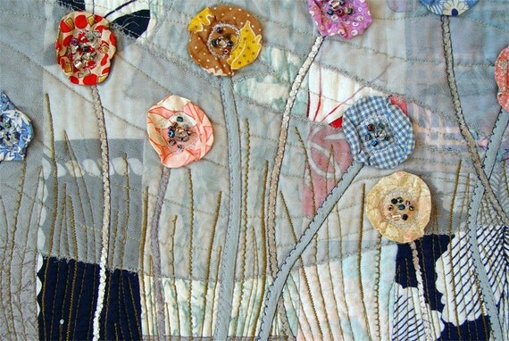 Garden in the Night, ART QUILT, Wall Decor, Fine Textile Art