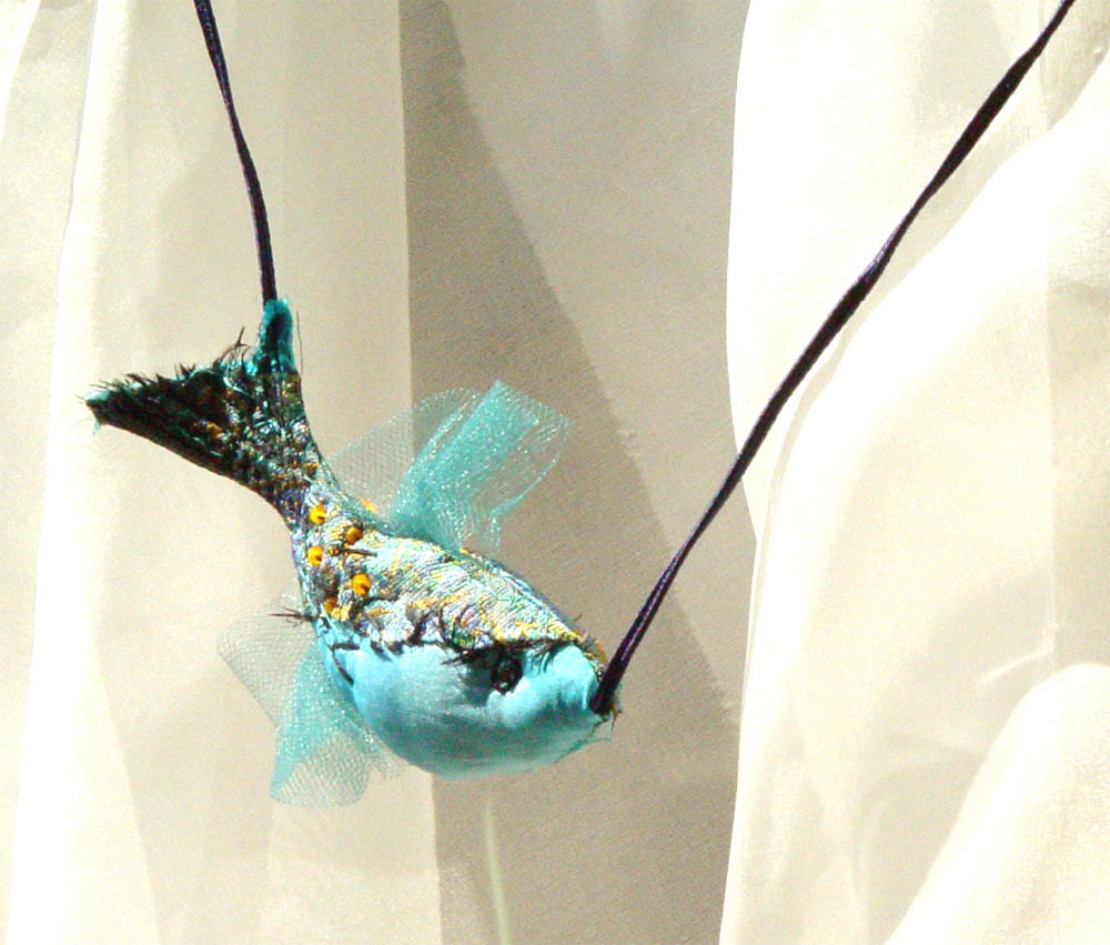 Silk pendant, fish necklace, art to wear, blue necklace, art jewelry