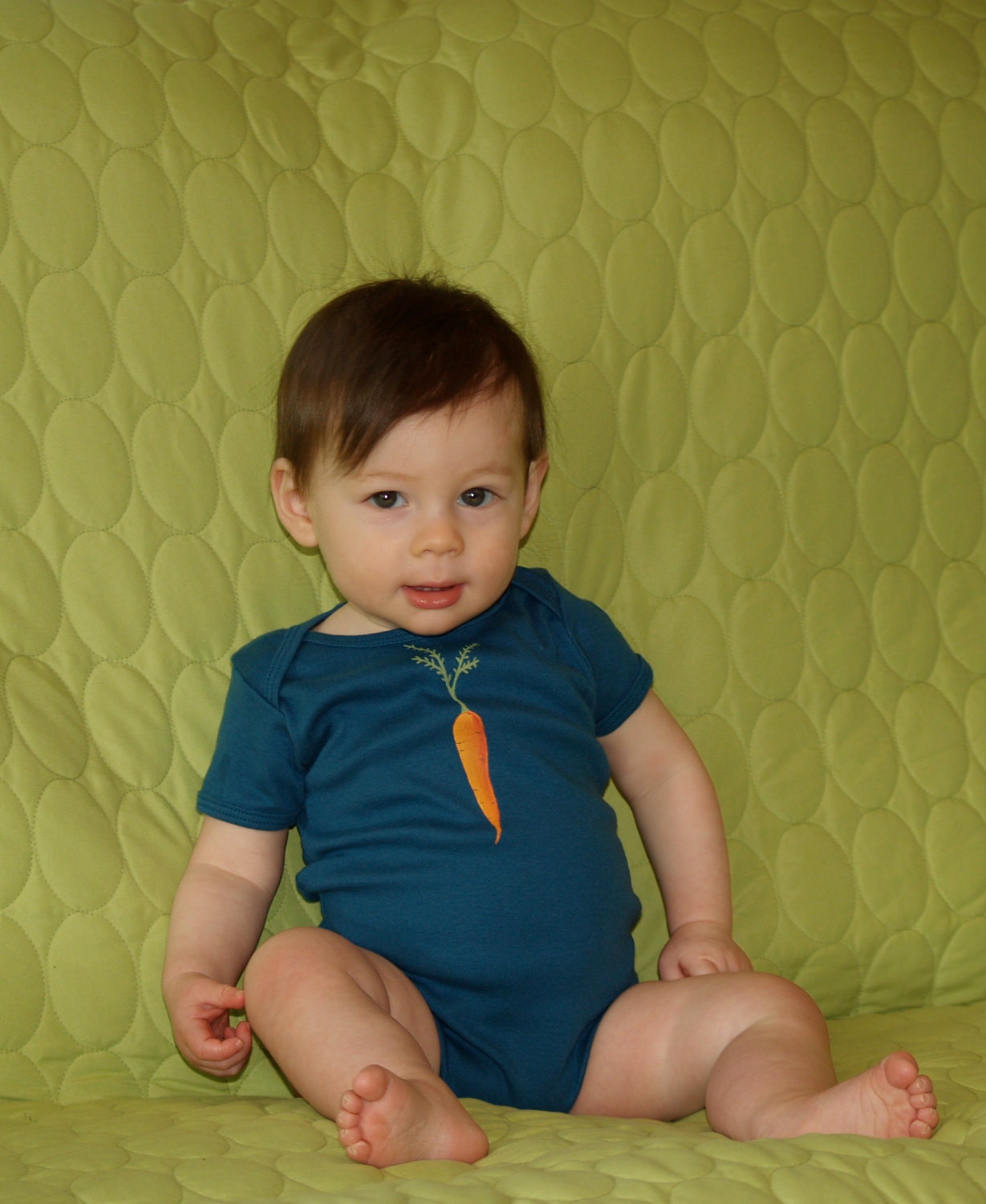 Carrot hand painted on Onesie , organic cotton, american apparel..Washing Machine and Dryer Friendly