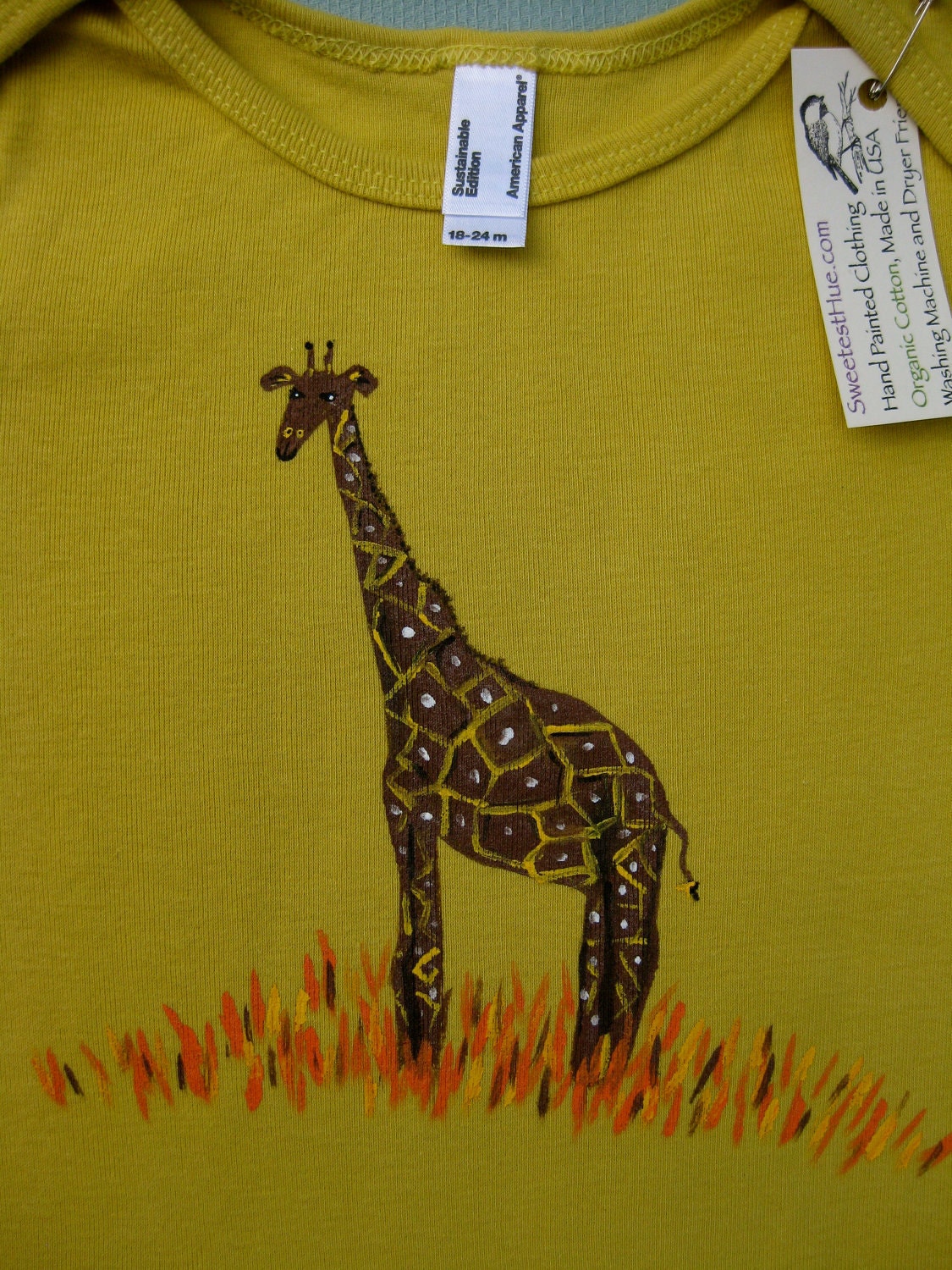 Giraffe Hand Painted on American Apparels organic cotton onesie or t-shirt