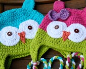 2 Owl Hats, Kids Winter Hat, Childrens Owl Hat, Boy Girl Twin Hats, Boy Owl Hats