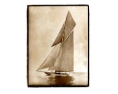 landscape photography, nature photography, ocean, sailing, beach, nautical, Sailboat, Boating, Sepia, Ocean, Cream Fine Art Print 8x10