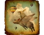 rabbit, bunny, pig, stormy, kid's wall art, nursery idea, sepia, cream, teal, woodland, nature, clouds, surreal, fine art photograph, 8x8