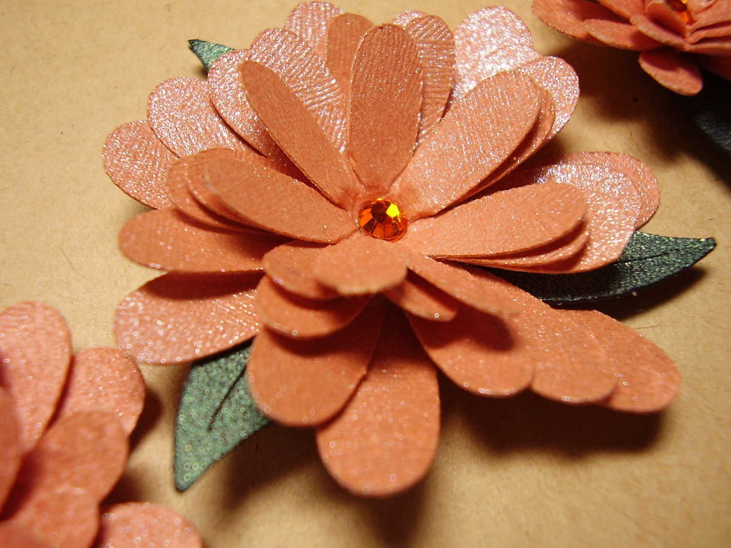 Peach Shimmer Layered Daisy Flowers, Embellishment, Scrapbooking, Cards, Altered Art
