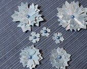 Light Blue Shimmer Tattered Chic Cardstock Flowers, Glittered, Pearl Centre, Scrapbooking, Altered Art, Cards, Embellishment