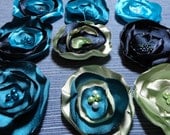 Ocean Breeze Satin Flowers, Navy, Turquoise, Teal, Seafoam Green, Applique, Embellishment