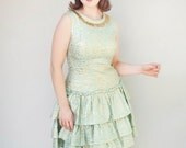 Vintage 1960s Dress - Gilt - Seafoam Mint Green and Gold Brocade Party Dress