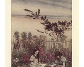 Marjorie Margaret Garden Drawing Reading Red Roses, On The Beach, Arthur Rackham, Printed In America, Antique Children Print