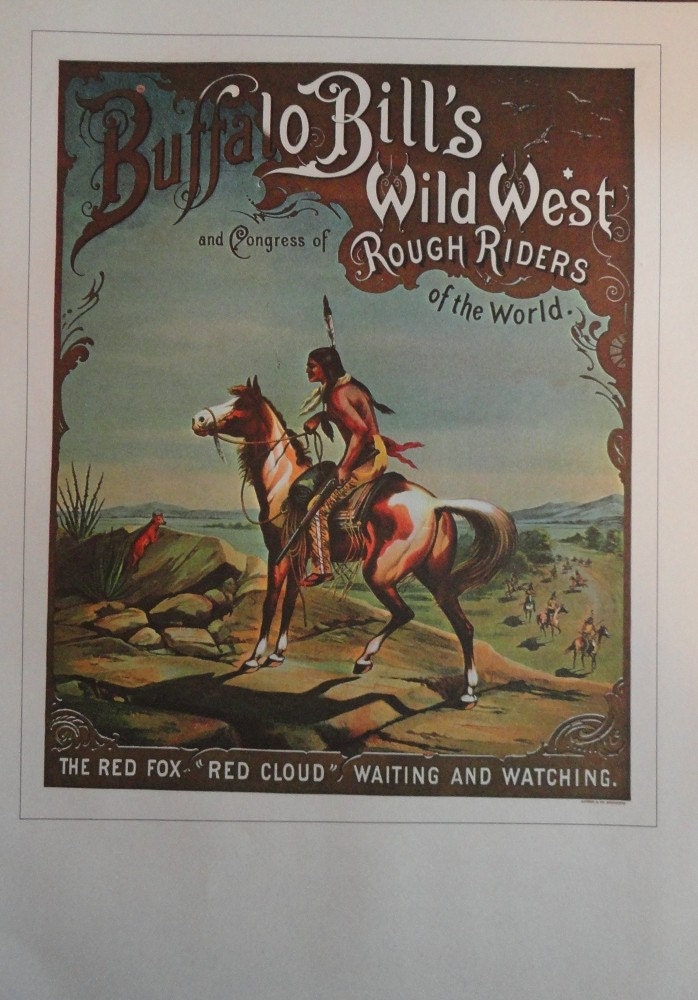 Vintage Circus Poster, Buffalo Bill On The Open Plains, Wild West Rough Riders, Print,  Jack Rennert, Printed In America
