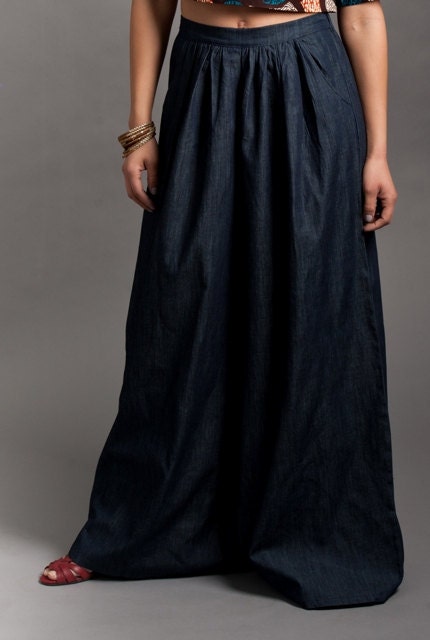 Denim Palazzo Pants by Lavender in Brown