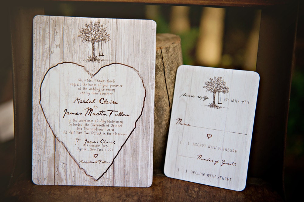 Tree Wedding Invitations - Rustic Elegant Woods Tree Swing - DEPOSIT