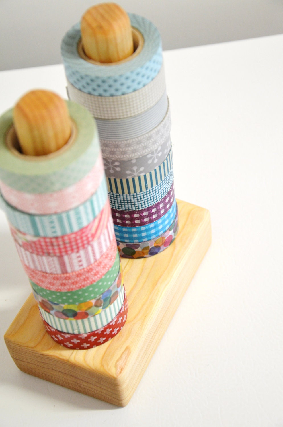 Washi Tape Organizer - Wood Masking Tape Holder - Eco friendly Wood Japanese Tape Dispenser for 20 rolls