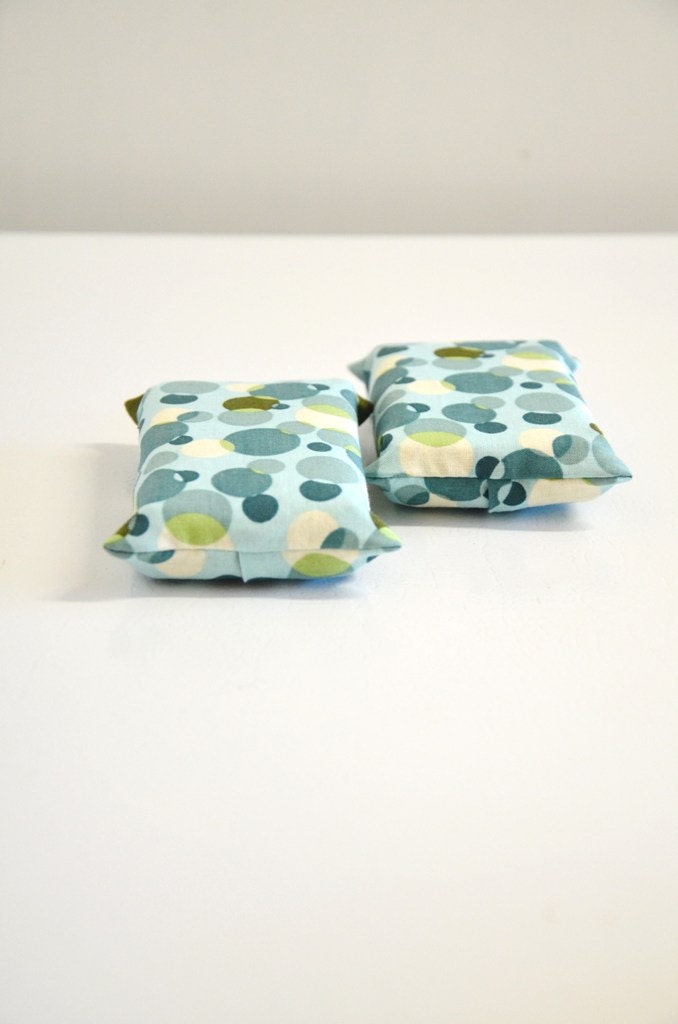 Fabric Tissue Holders Green and Teal Bubbles / Set of 2 / pocket tissue case
