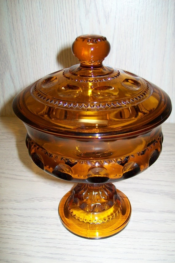 Amber Candy Compote Dish Lid Kings Crown by NANCYSANTIQUES on Etsy