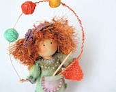 Clothespin Art Doll Knitter  Juggling Yarn Balls Pegtales Crafter Series