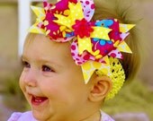 hair bow/ lovely baby hairbow/ baby headband/ toddlers hair bow/ baby bow/ yellow and pink baby hair bow/ infant headband