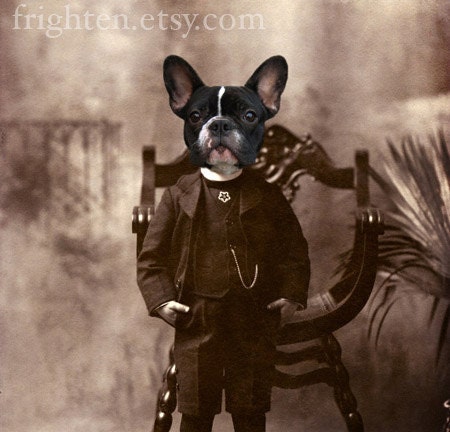 French Bulldog Dog Art, Mixed Media Collage Print, The Good Boy, 8x10 Altered Victorian Portrait, Dog Lovers, Men