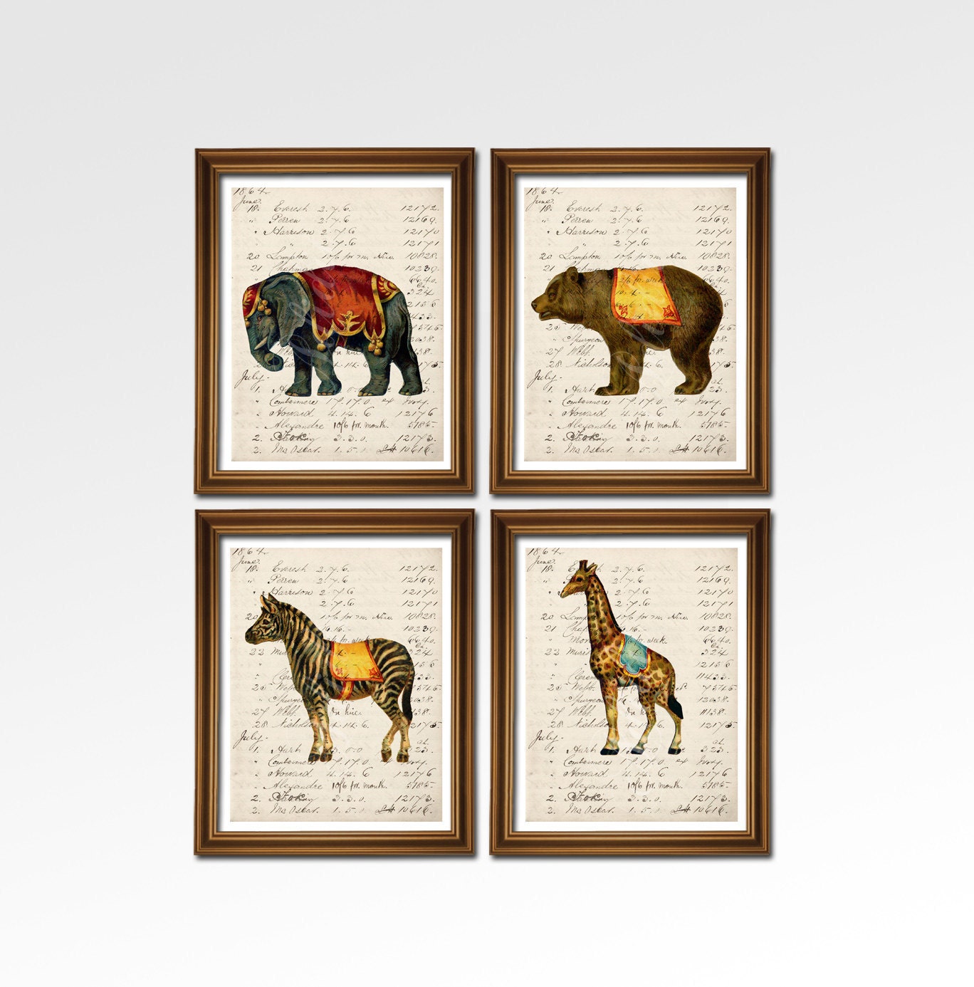 Art Prints Circus Animals - BUY 3 GET 1 FREE - Four A4 Circus Prints for the Price of Three - Adidit Special Price