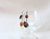 Silver Earrings, Fire Opal and Tourmaline in Quartz,  valentine gift, ready to ship