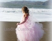 Blushing Pink Flower Girl or Pageant Tulle Skirt & Pink Lace Fabric Tie Top Girls 9-10 yr up to 28" Waist