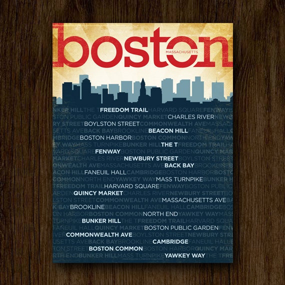 Boston Neighborhoods Poster - Boston Skyline Art - 18"x24" - GeenyusPosters