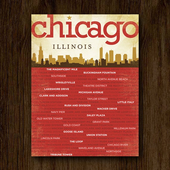 Items similar to Chicago Neighborhoods Poster with Chicago Skyline (18