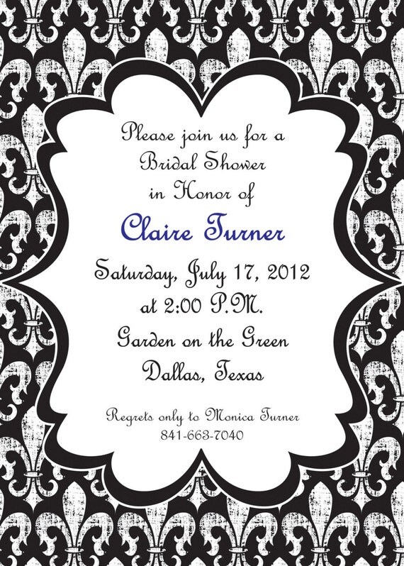 Black and White Fleur-de-lis - Bridal Shower, Bachelorette Party, Rehearsal Dinner, Birthday Invitation Il_570xn