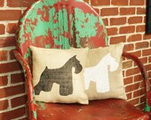Handmade Stenciled Miniature Schnauzer Silhouette Burlap Pillow-Insert Included