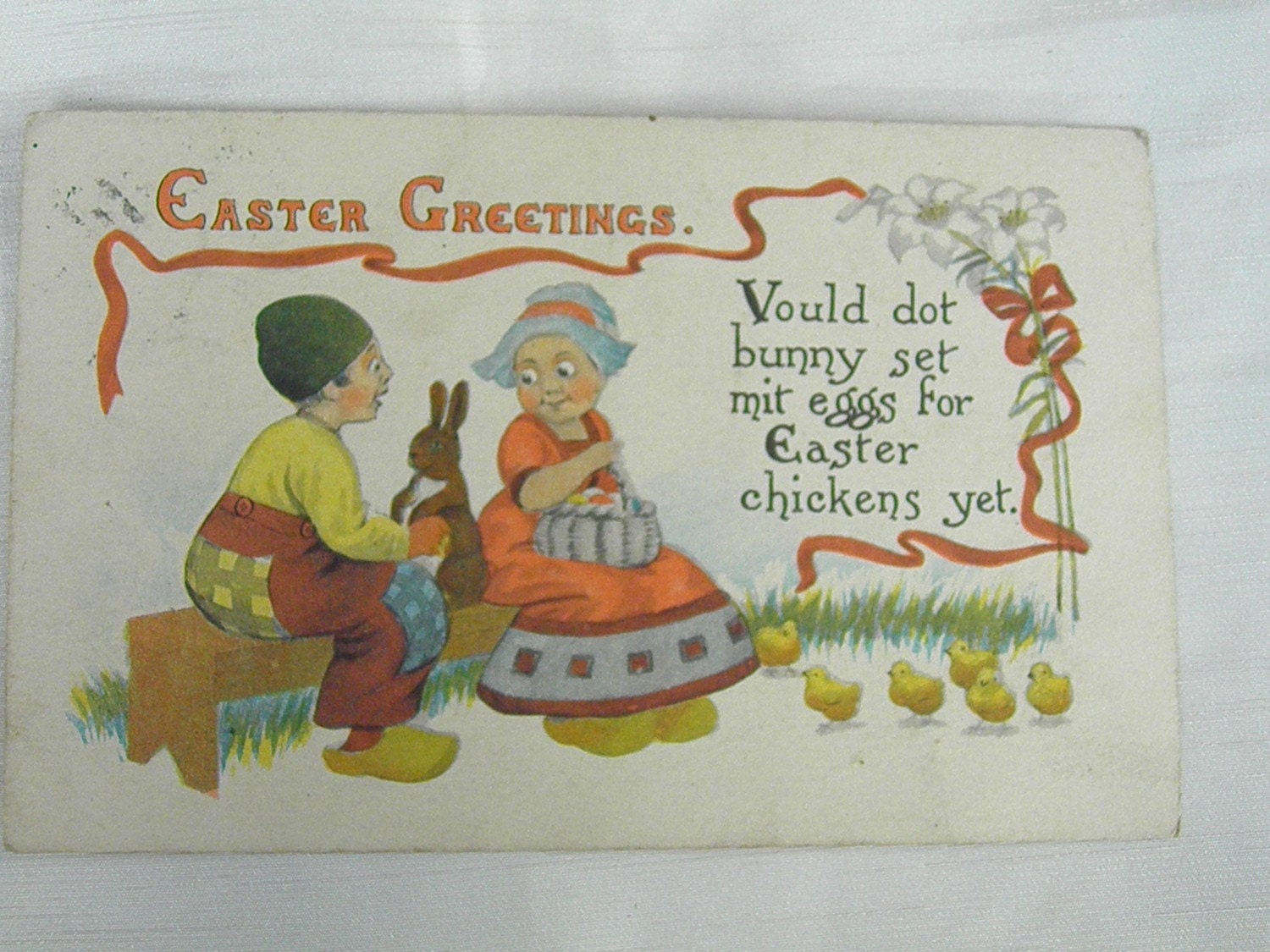 News of Washing with the Engine - Dutch Boy and Girl Greetings 1915 Postcard