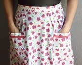 mothers day womens apron retro 60s handmade vintage reproduction red flowers small medium large
