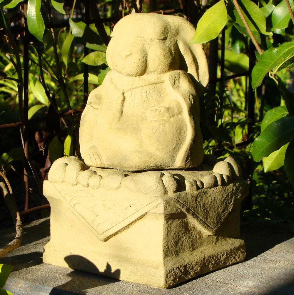 MEDIUM MEDITATING RABBIT Sculpture - Stone Garden Buddha Animal - Original Sculpture (o)