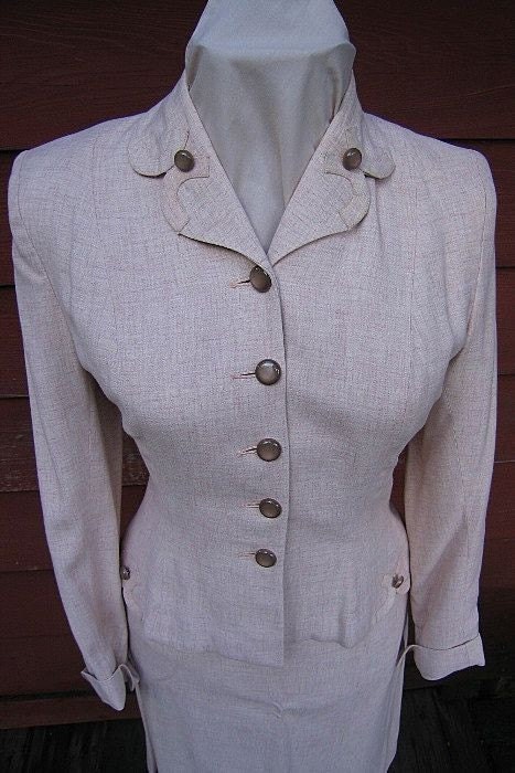 Vintage 1940s Suit Ladies suit jacket skirt BOMBSHELL peach tones scrollwork embellishments STUNNING Vintage Jacket and Skirt Suit  BR5