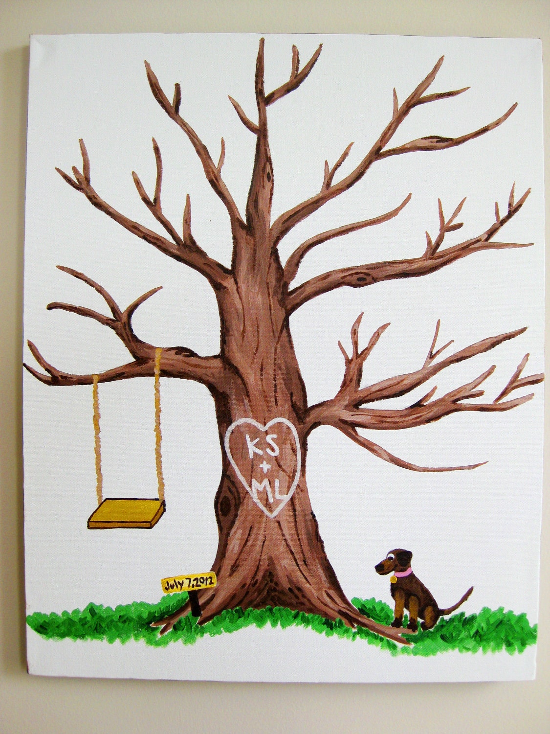 Wedding Tree Thumbprint Guestbook- 16x20" painted canvas